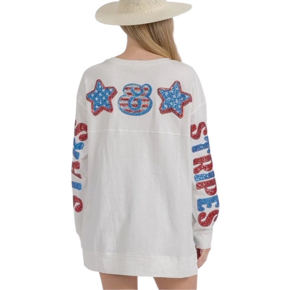 Fantastic Fawn Sequin Stars & Stripes Crew Neck